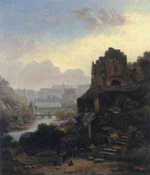 Wallfahrts grotto in front of silhouette of town by 
																	Joseph Haecke