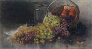 Still life with grapes and robin. Still life with fish and onions by 
																			Marie Nestler-Laux