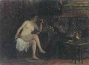 Female nude in the drawing-room by 
																	Wilhelm Runze