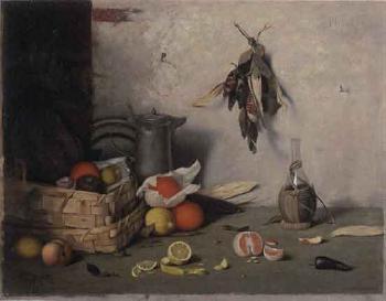 Still life with fruit, vegetables and zinc jug by 
																	Josef Langheinrich