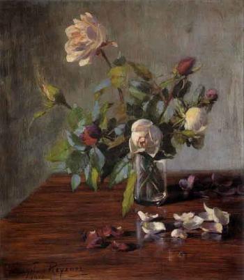 Still life with roses in a vase by 
																	Miecislaw Reyzner
