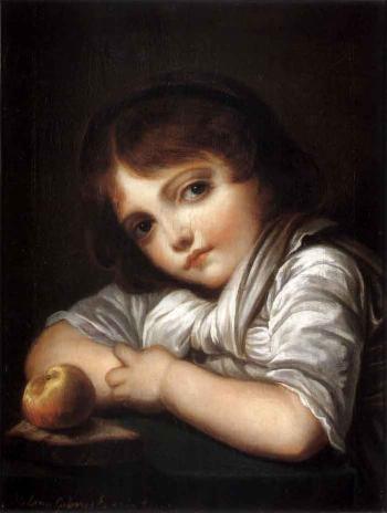 Portrait of young child with an apple by 
																	Helena Eydziatowiczowa