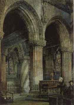 Church interior with figures by 
																	George Nattress