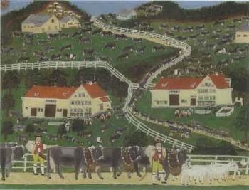 Farm houses with cows on hills by 
																	Johannes Langenegger