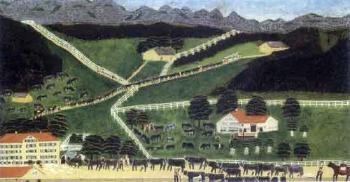 Procession of cattle in Alpstein landscape by 
																	Johannes Langenegger