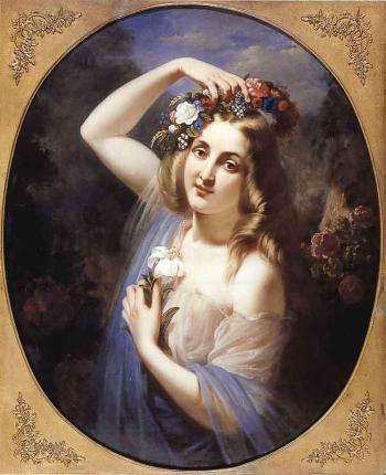 Elegant lady in gown with floral wreath by 
																	Moritz Calisch