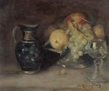 Still life with fruit, wine jug and glass by 
																	William de Lancey-Ward
