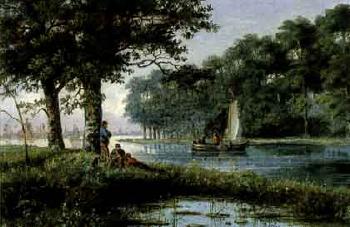 Landscape with figures at the water edge by 
																	Albert Jacob Sap van Drenth