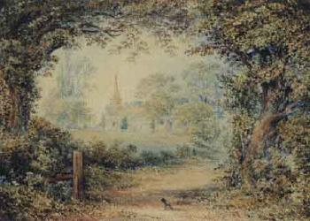 View of church, Dibden by 
																	George Frederick Prosser