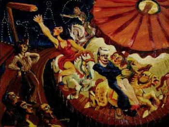 Midway carousel riders, with woman reaching for ring by 
																	Arthur Zaidenberg
