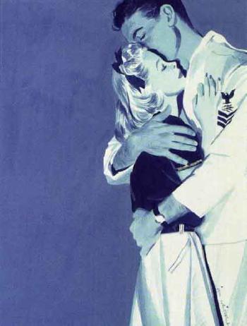 Returning sailor hugging young girl. Sailor and woman embracing by 
																			Jon Whitcomb