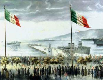 Celebrating on the quay, Trieste by 
																	Giovanni Pacor