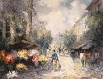 Street with flowers stall and figures by 
																	Christian Jereczek
