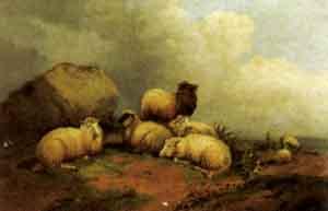 Sheep in landscape by 
																	Ernst Kusel