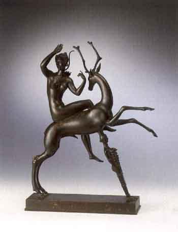 Artemis, the nude Goddess of Hunting riding on stag by 
																	Ejnar Utzon-Frank