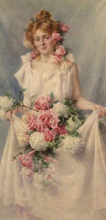 Elegante souriante a la gerbe de roses by 
																	Eugenie-Juliette Faux-Froidure