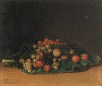 Still life of cherries, strawberries and currants by 
																	Sophie Adlersparre