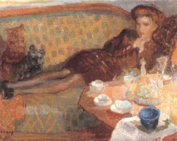 Interior scene with woman and cats by 
																	Ake Dalberg