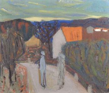 Landscape with figures on road by 
																	Knut Irwe