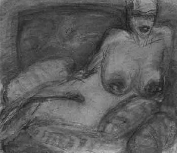 Reclining female nude by 
																	Ellen Fuhr