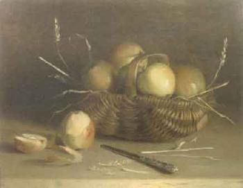 Still life of eggs in a basket. Still life of apples in a basket by 
																			Annie Feray Mutrie