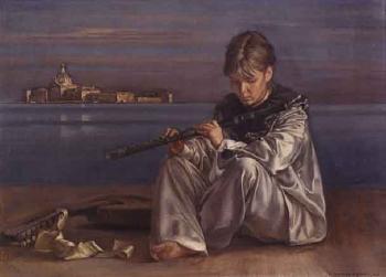 Flute player , San Giorgio in the distance, Venice by 
																	Romano Parmeggiani
