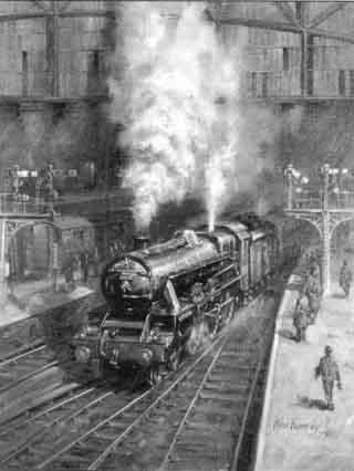 LMS Black Five2 Locomotive No 5552 coming out of a station by 
																	Alan Fearnley