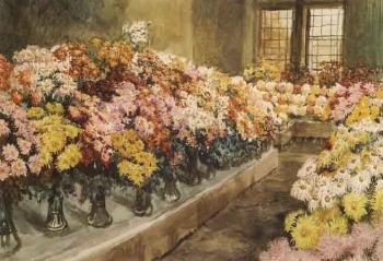 Chrysanthemum show at the States Market Hall, Guernsey by 
																	William John Caparne