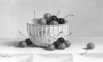 Cherries in a porcelain bowl by 
																	Johannes Eerdmans