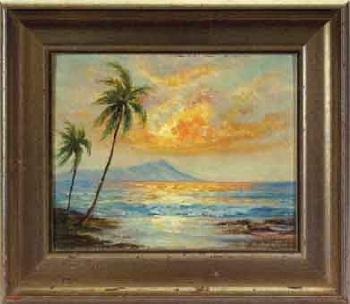Sunset on Diamond Head from Waikki Beach-Honolulu Harbour by 
																	Don F Palmerton