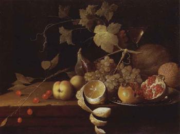 Still life with cherries, peaches, grapes, fig by 
																	Thomas Paep