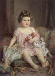 Small child with doll and clown by 
																	Emil Englerth
