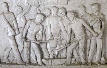 Nine steel workers by 
																	Edward Joseph van Landeghem