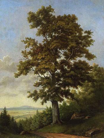 Landscape with a tree in foreground and hills in distance by 
																	Georg Wilhelm Issel