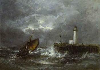Fishing boats in storm by 
																	Frederick Jacques Sang