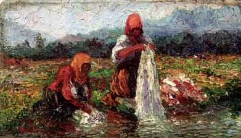 Washerwomen on the river by 
																	Antonio Ballero