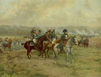Napoleon on horseback leading his troops by 
																	Gustave Neymark