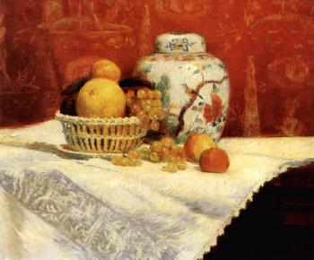 Still life with Chinese jar and fruit in basket by 
																	Jacques Palyart