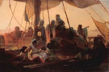 Scene from a ship at anchor in Bosporen by 
																	Anton Teichlein