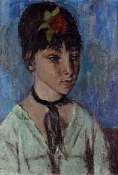 Portrait of a young woman on a blue background by 
																	Jeanne Janebe