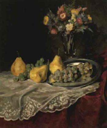 Still life of fruit and vase of flowers by 
																	Aladar Edvi-Illes
