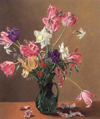 Colourful vase of flowers by 
																	Otto Neubrand