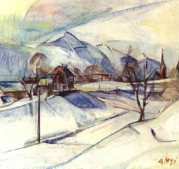 Gailtal in winter with artist's house by 
																	Anton Mahringer