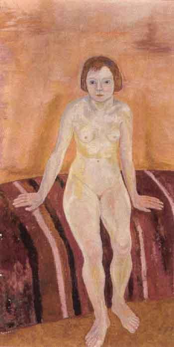 Seated young nude girl by 
																	Teddy Rowde