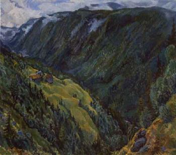 Mountain landscape with crofter's farm in Telemark by 
																	Reidar Fritzvold