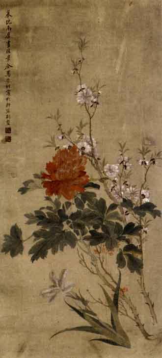 Peonies and blossom branch by 
																	 Ma Jiatong