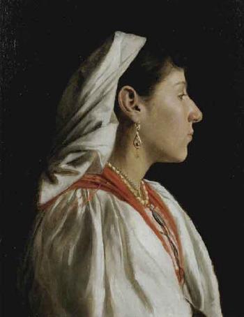 Portrait of a young woman wearing Russian traditional costume by 
																	Fjodor Jouschkoff