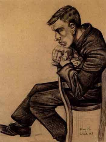 Seated young man with his head resting on his hands by 
																	Hanna Nagel