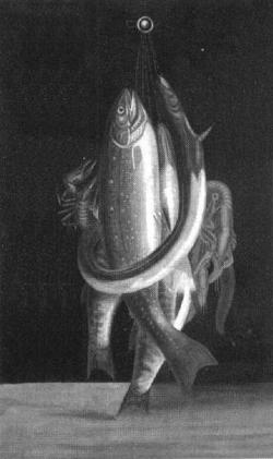 Still life of fish, eel and lobster by 
																			John Tallman