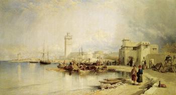 View of the port of Rhodes by 
																	William James Muller